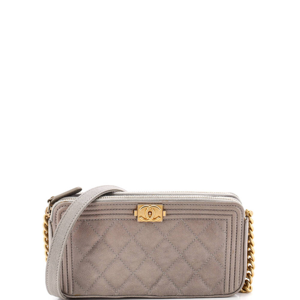 Chanel Boy Double Zip Clutch with Chain Quilted Caviar